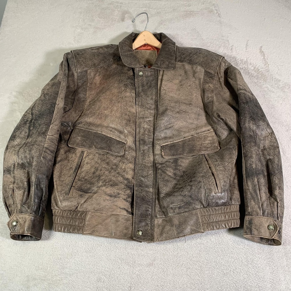 Vintage J‎ Riggins Jacket Mens Large Brown Leather Bomber 80s Aviator Aviation